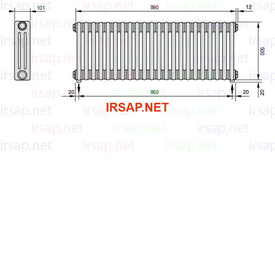 чертеж радиатора Irsap Tesi 30500-2230500-22-16-01